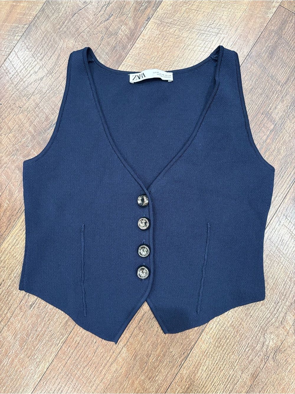 Zara Navy Cropped Waistcoat Vest XS